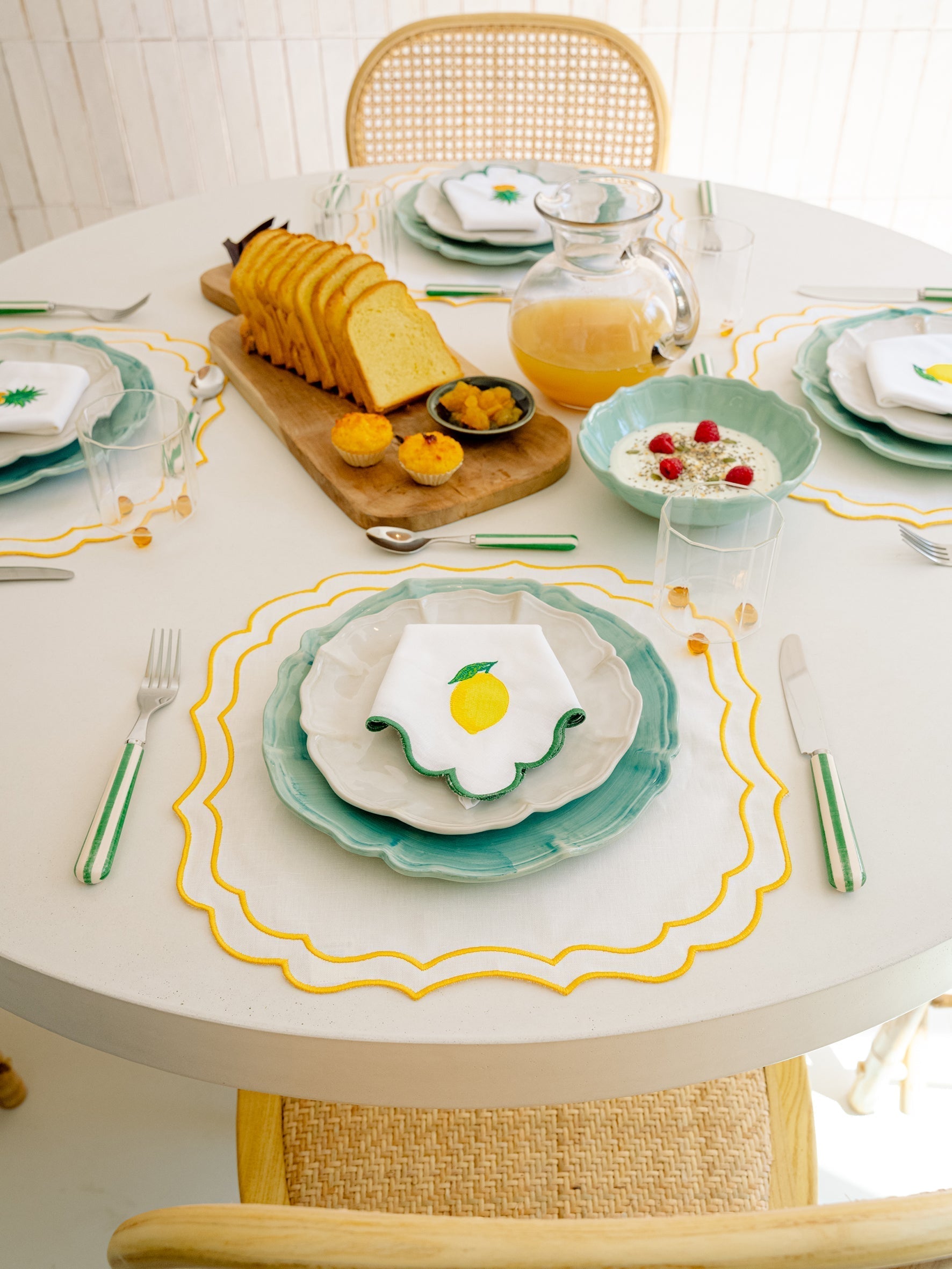 Greta Stain-Resistant Placemat, White and Yellow