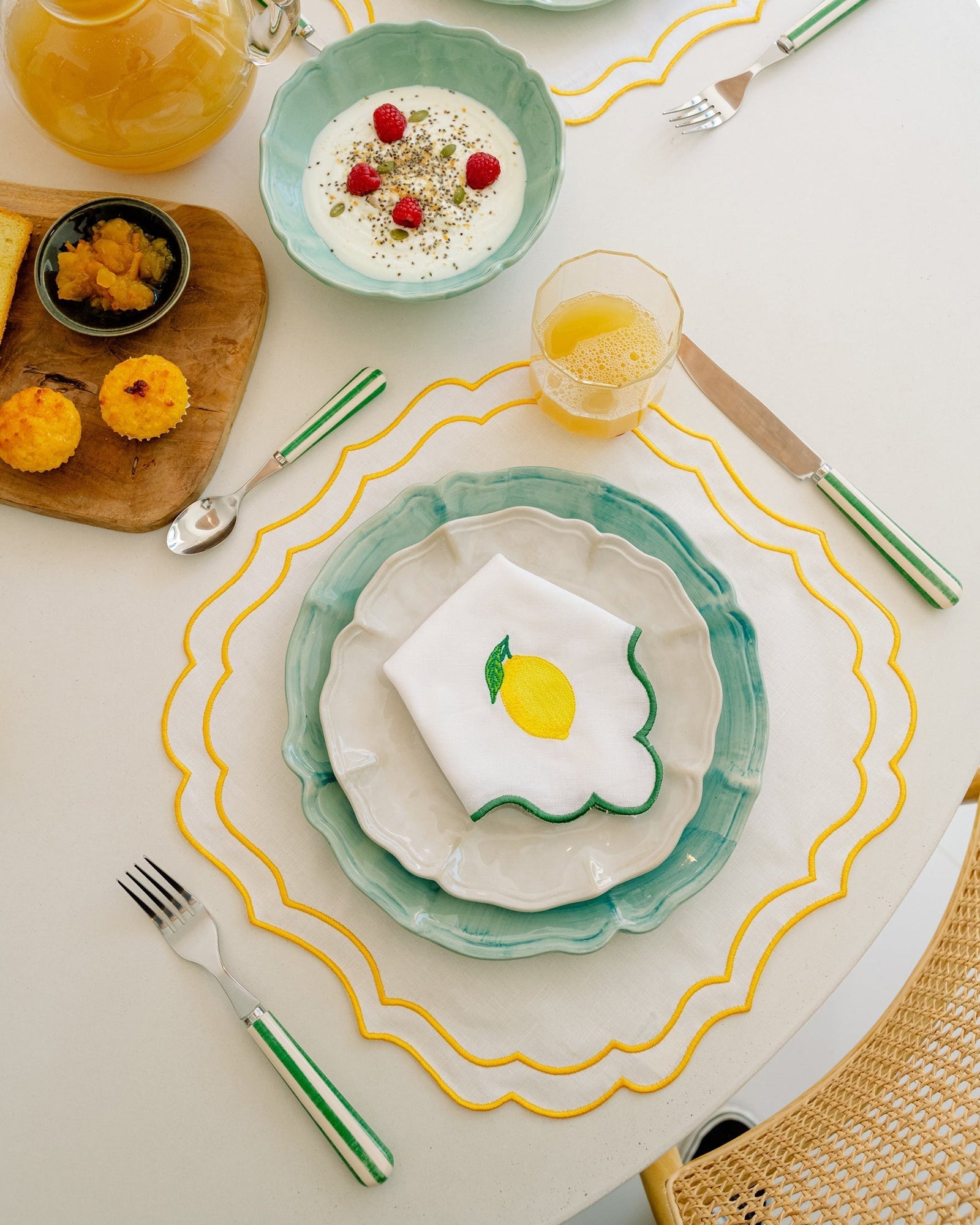 Greta Stain-Resistant Placemat, White and Yellow