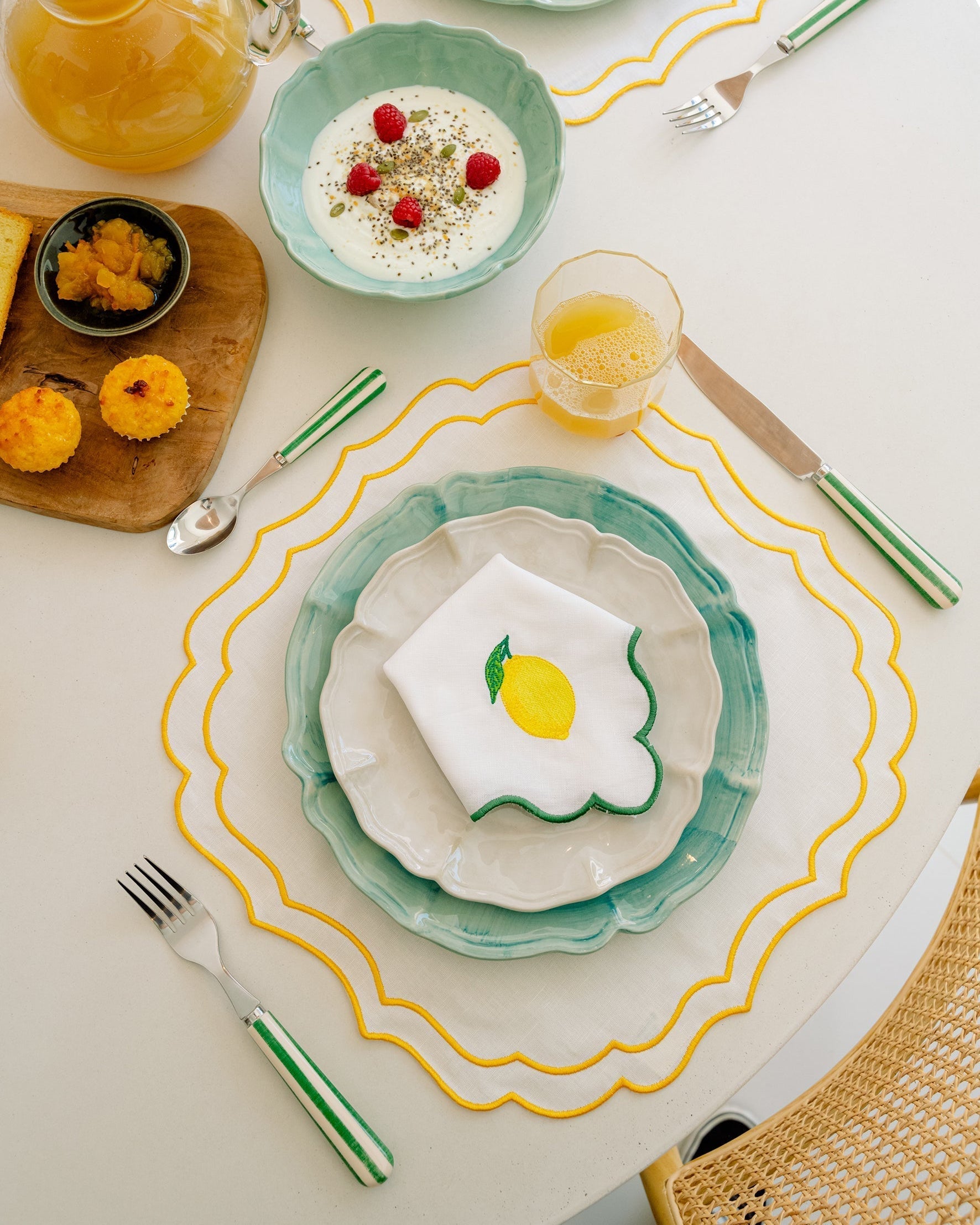 Greta Stain-Resistant Placemat, White and Yellow
