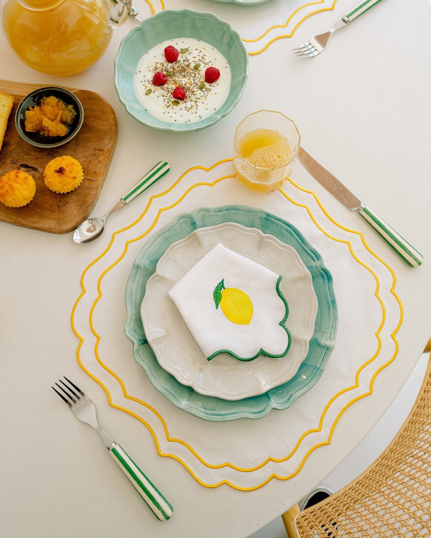 Greta Stain-Resistant Placemat, White and Yellow