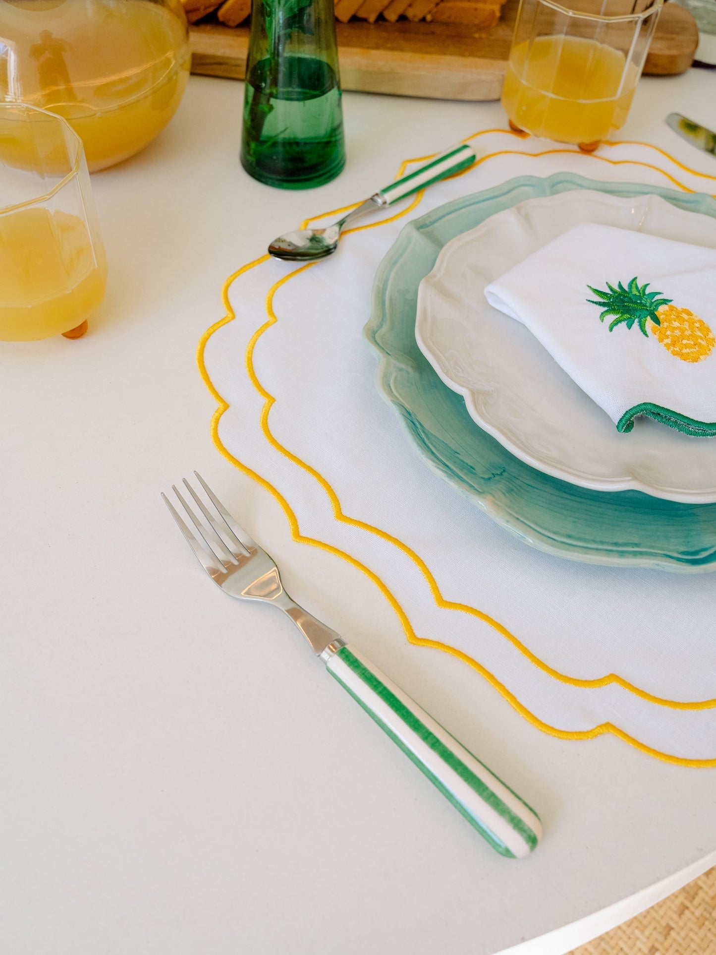 Greta Stain-Resistant Placemat, White and Yellow