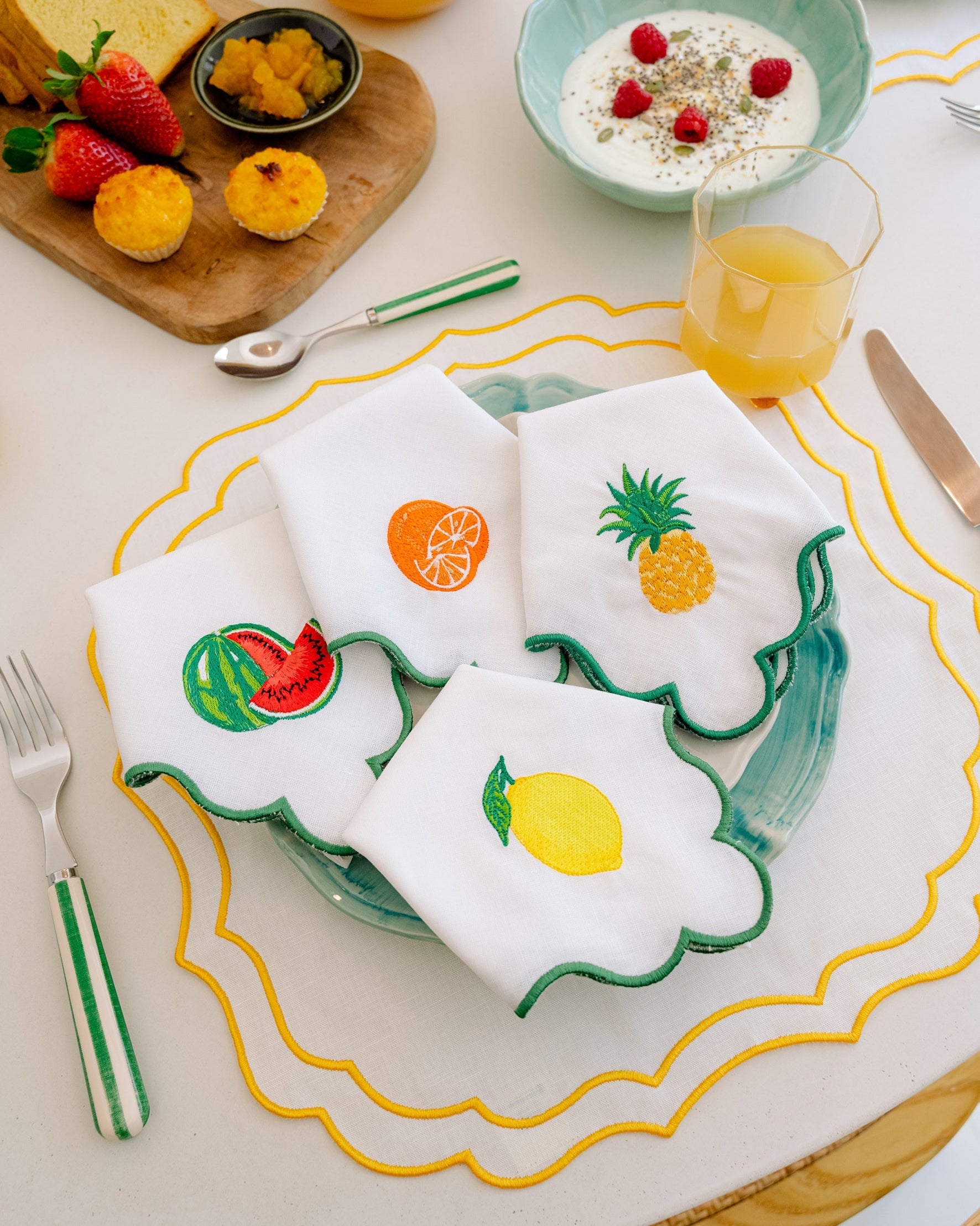 Scalloped Napkin with Orange Embroidery