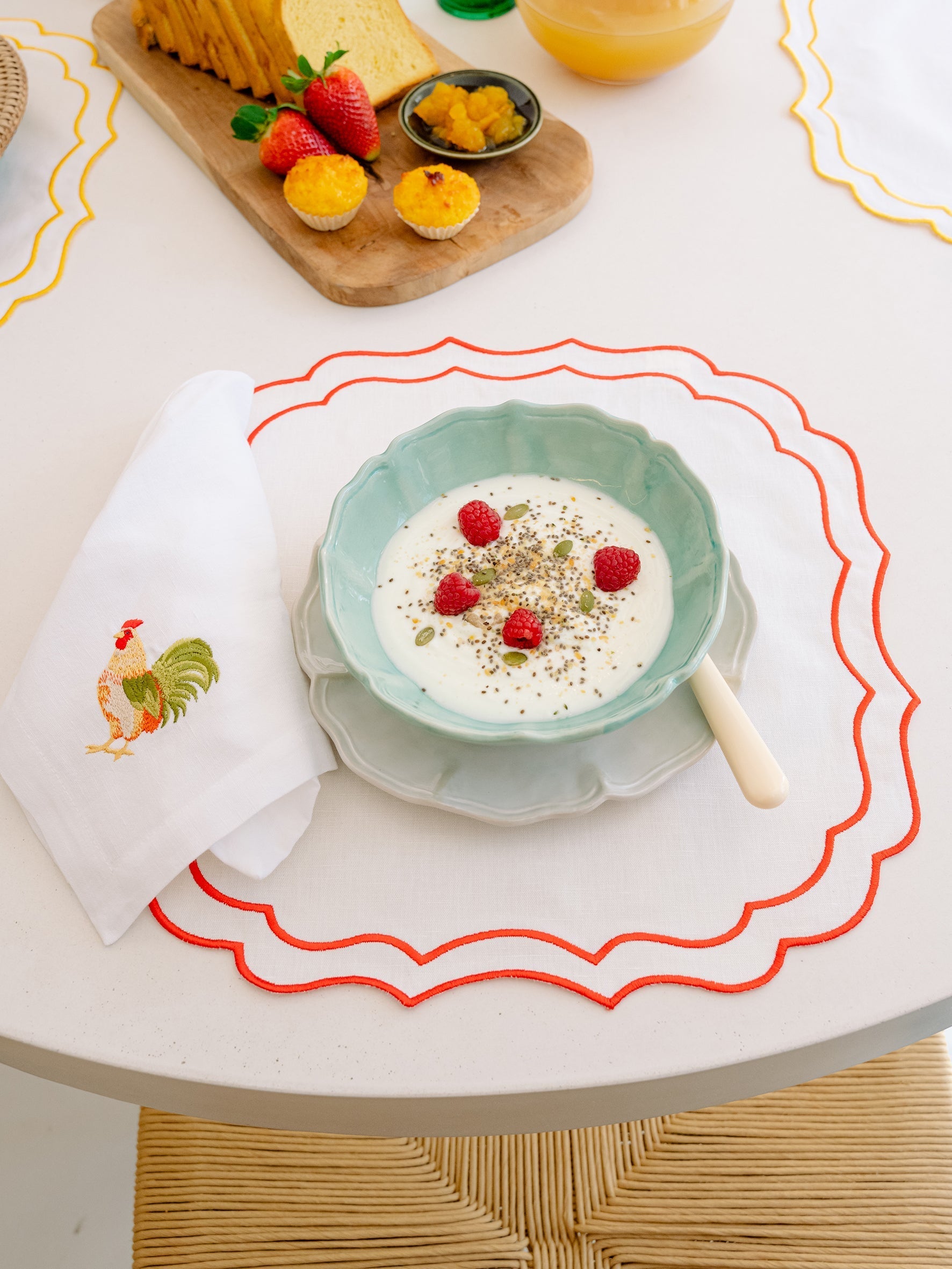 Greta Stain-Resistant Placemat, White and Orange