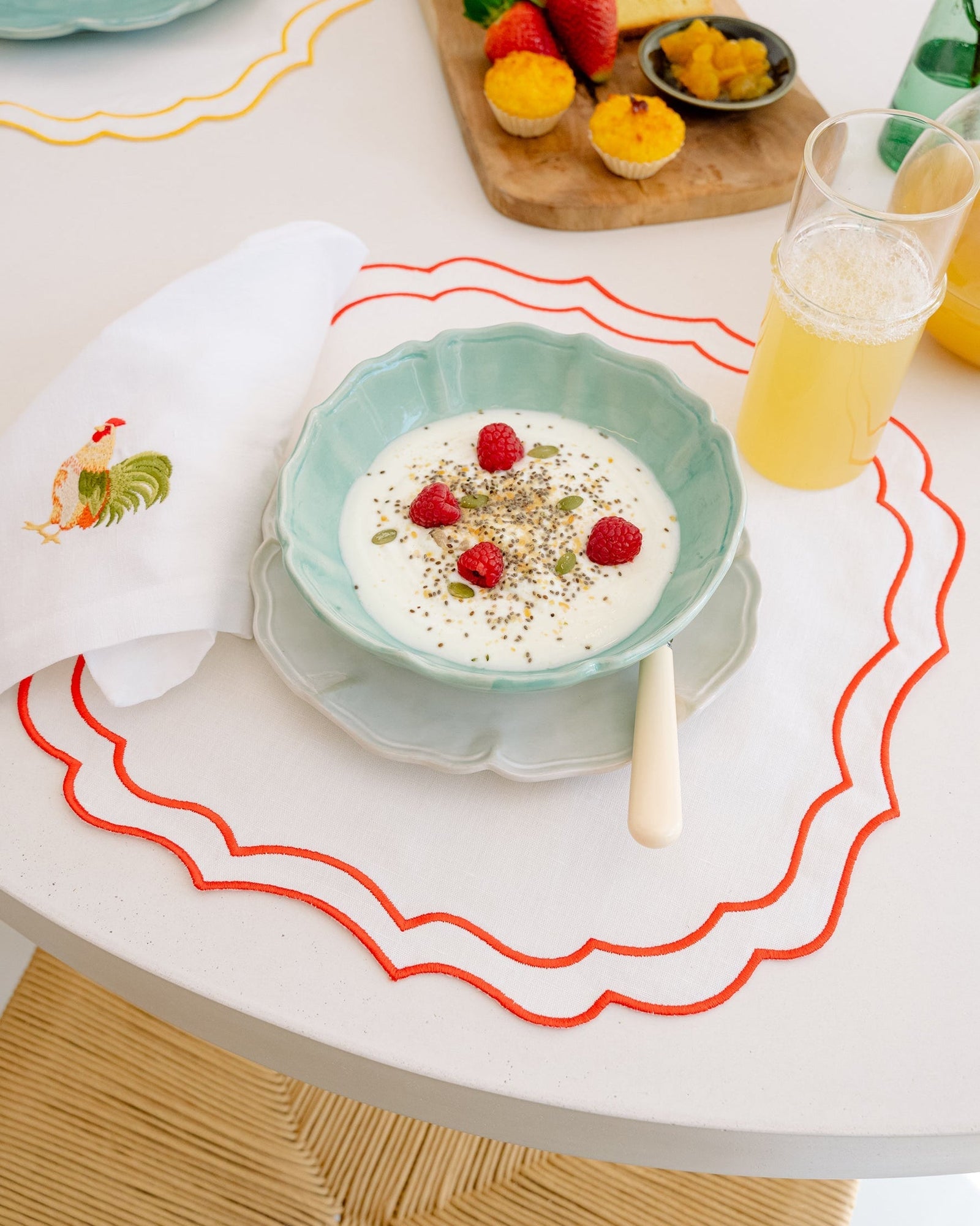 Greta Stain-Resistant Placemat, White and Orange