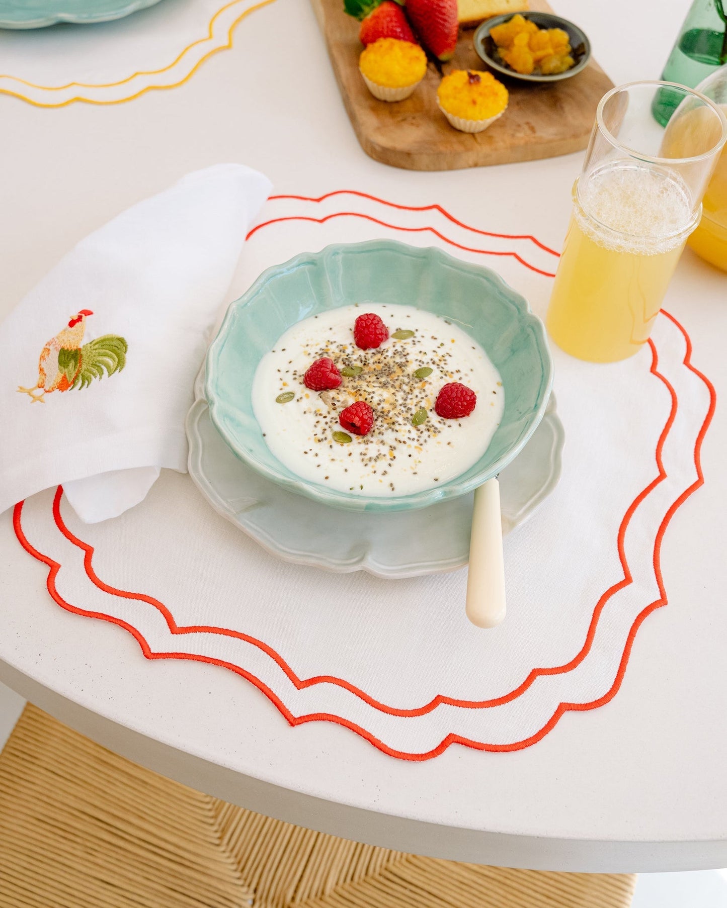Greta Stain-Resistant Placemat, White and Orange