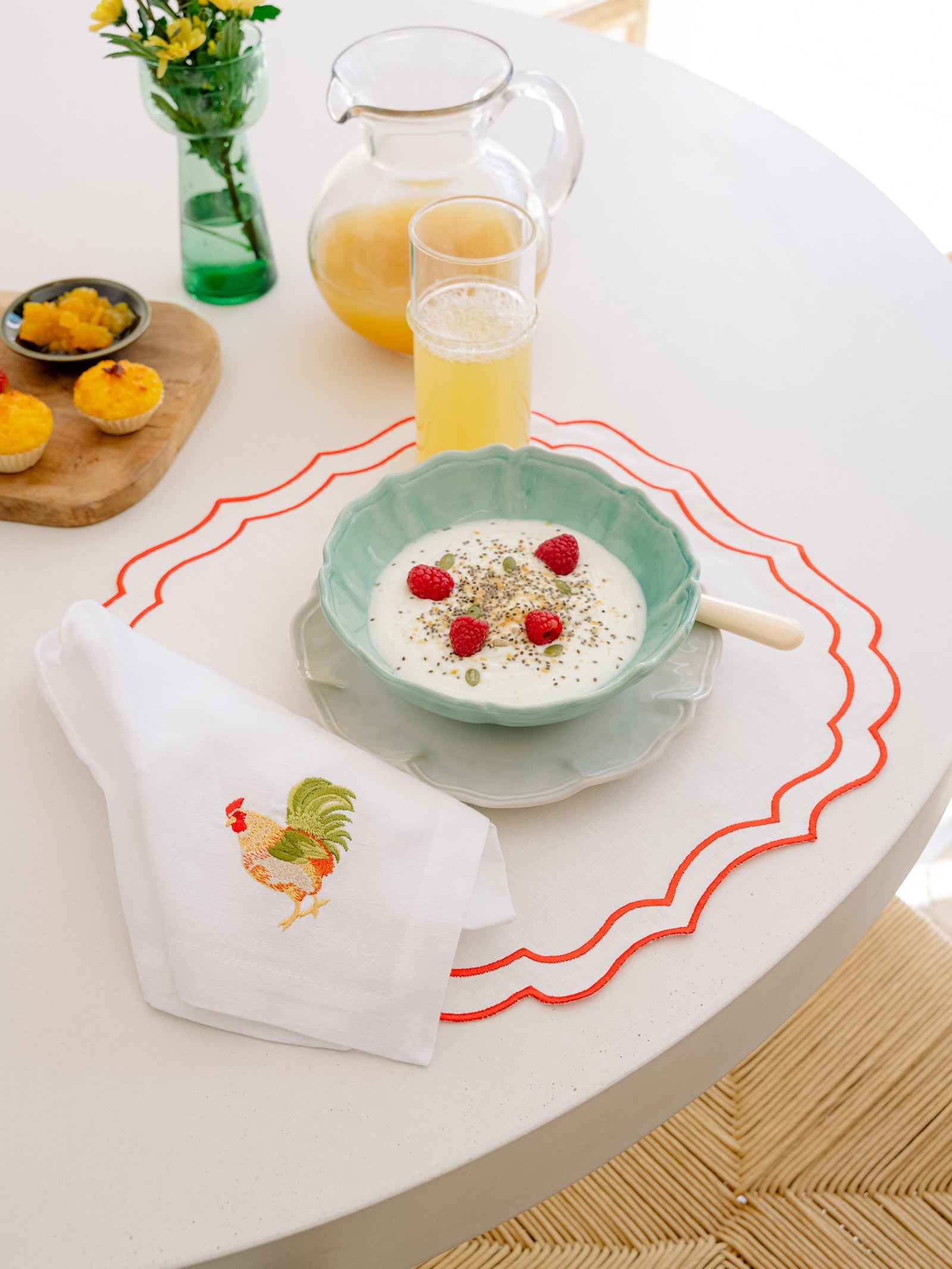 Greta Stain-Resistant Placemat, White and Orange