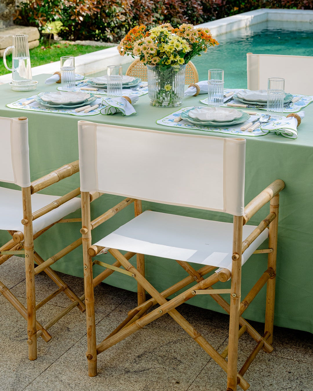 Douro White Fabric Director’s Folding Chair with Bamboo Arms