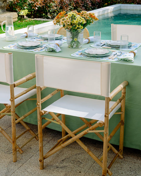 Douro White Fabric Director’s Folding Chair with Bamboo Arms