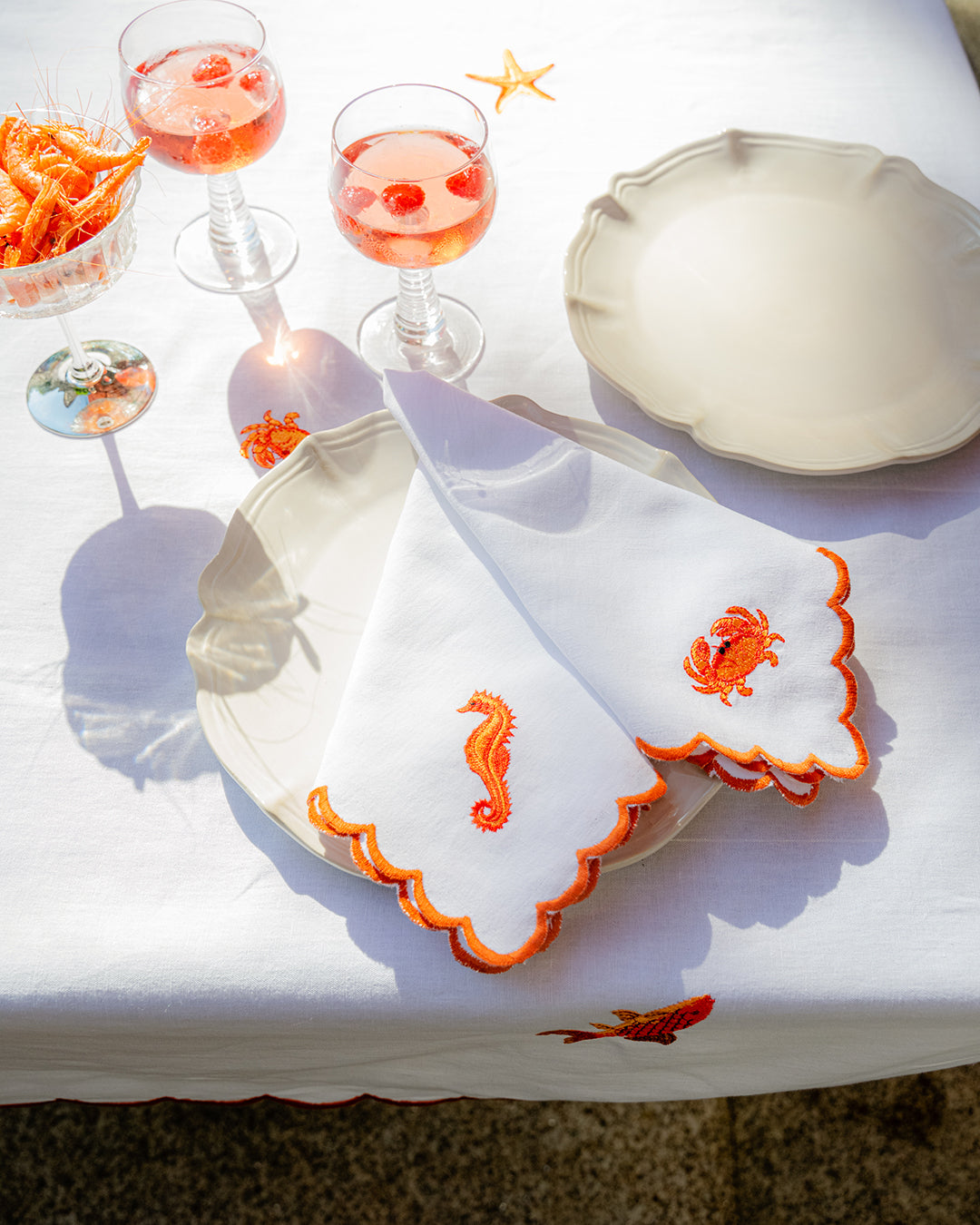 Orange Crab Napkin with Scalloped Edge
