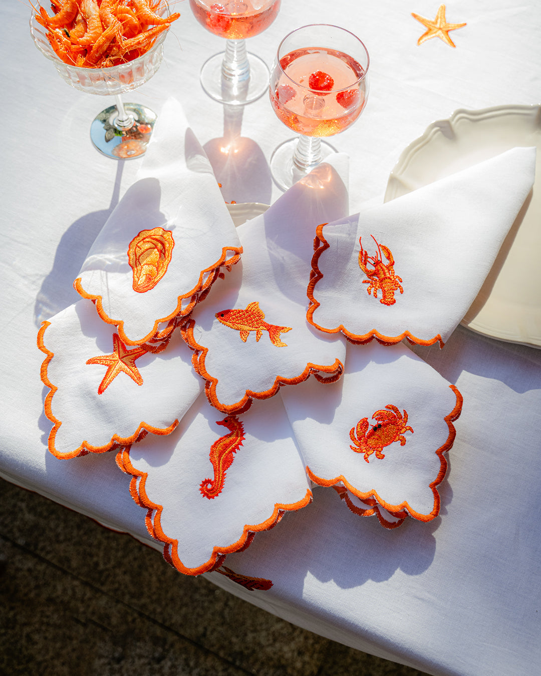 Orange Lobster Napkin with Scalloped Edge