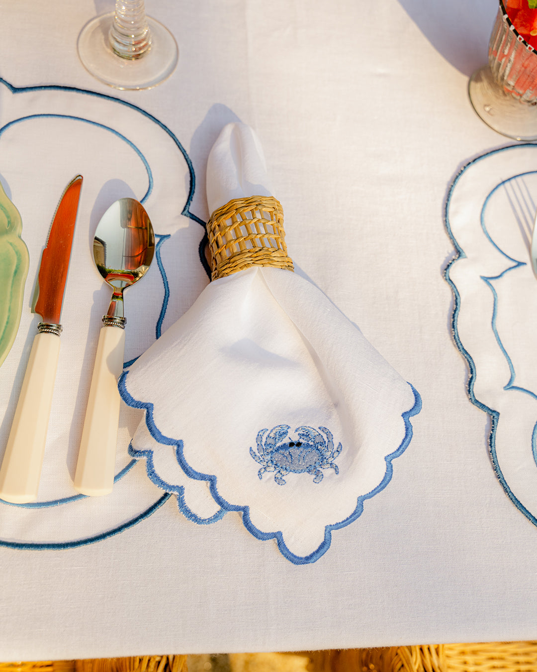 Blue Crab Napkin with Scalloped Edge