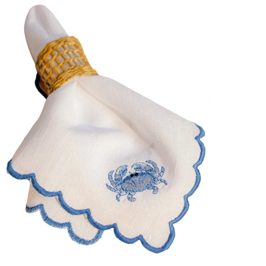 Blue Crab Napkin with Scalloped Edge