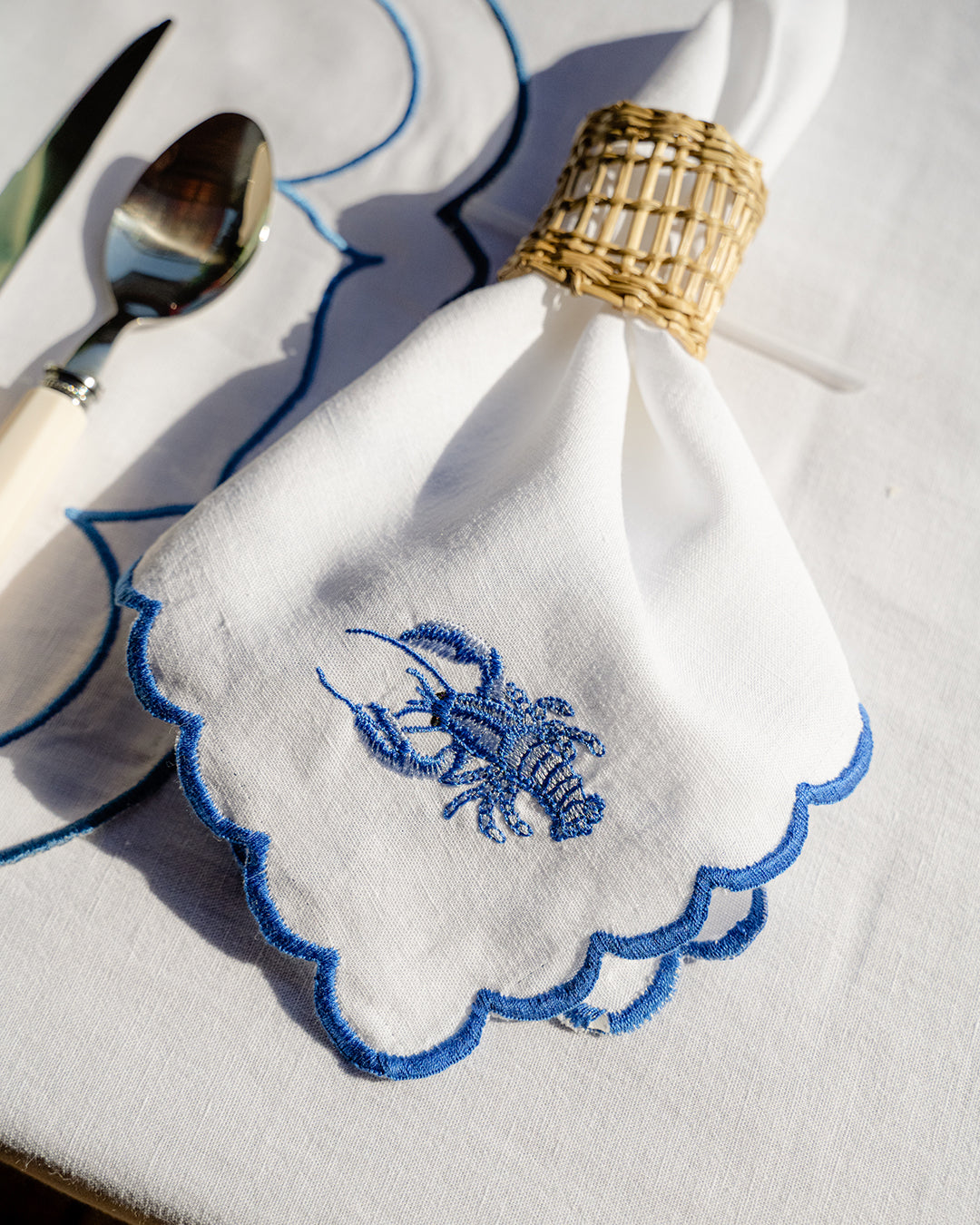 Blue Lobster Napkin with Scalloped Edge