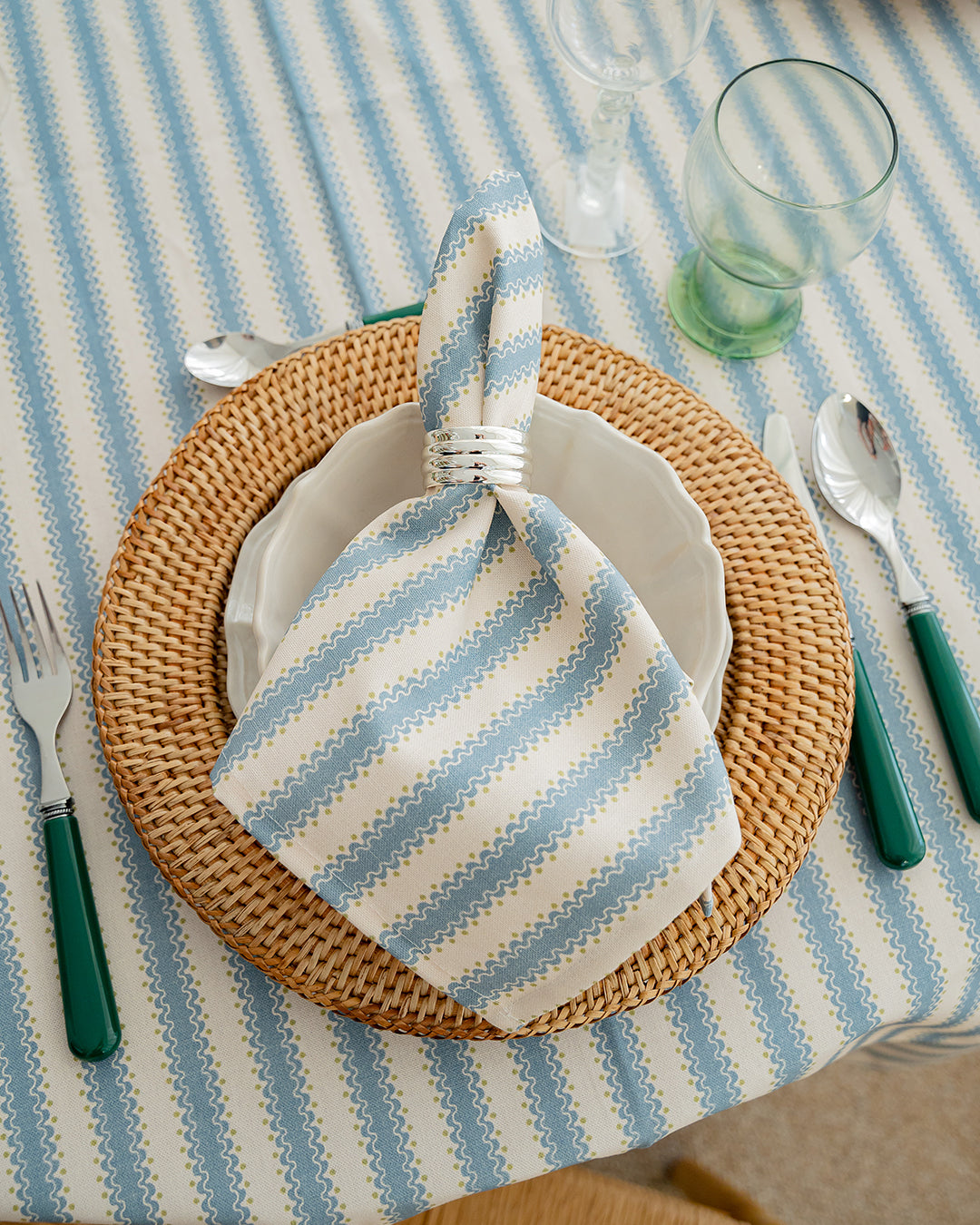 Atlântica Light Blue Printed Napkin in 100% Cotton