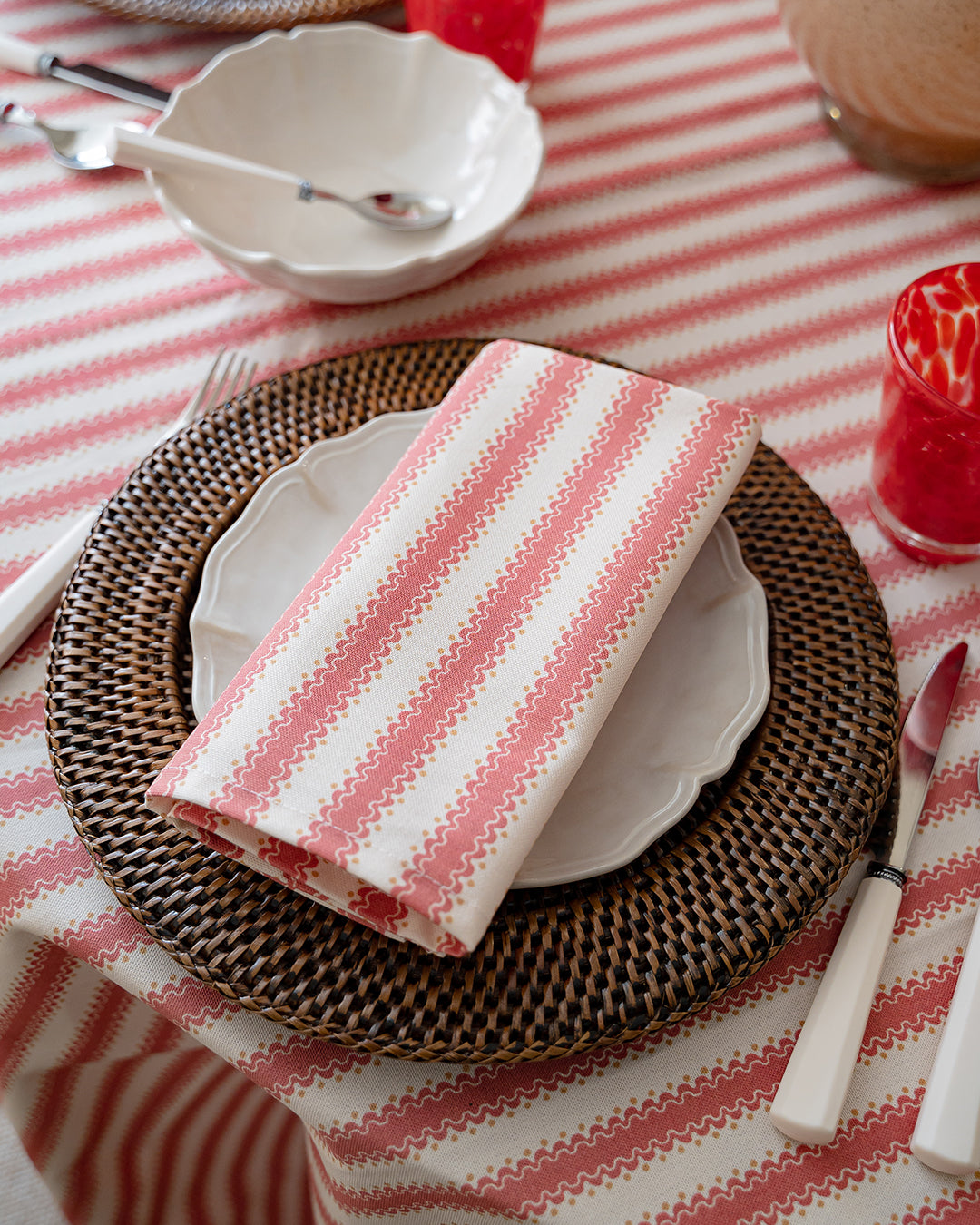 Atlântica Red Printed Napkin in 100% Cotton