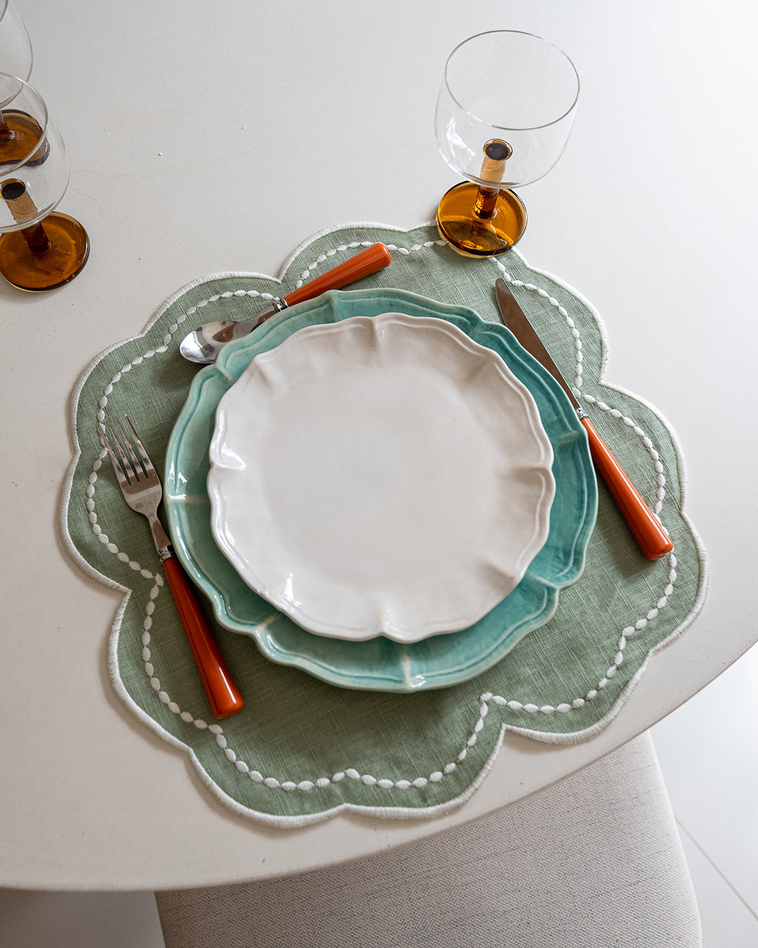 Placemat Mimosa, Green with White