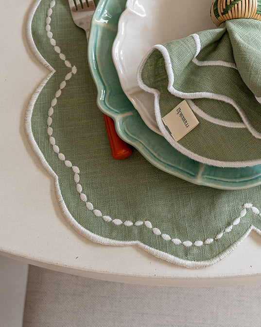 Placemat Mimosa, Green with White