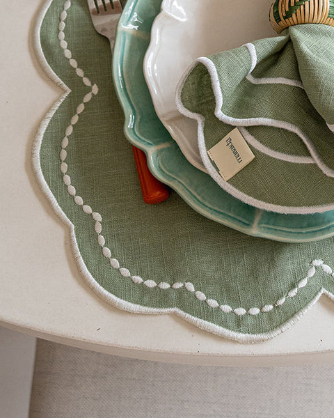 Placemat Mimosa, Green with White