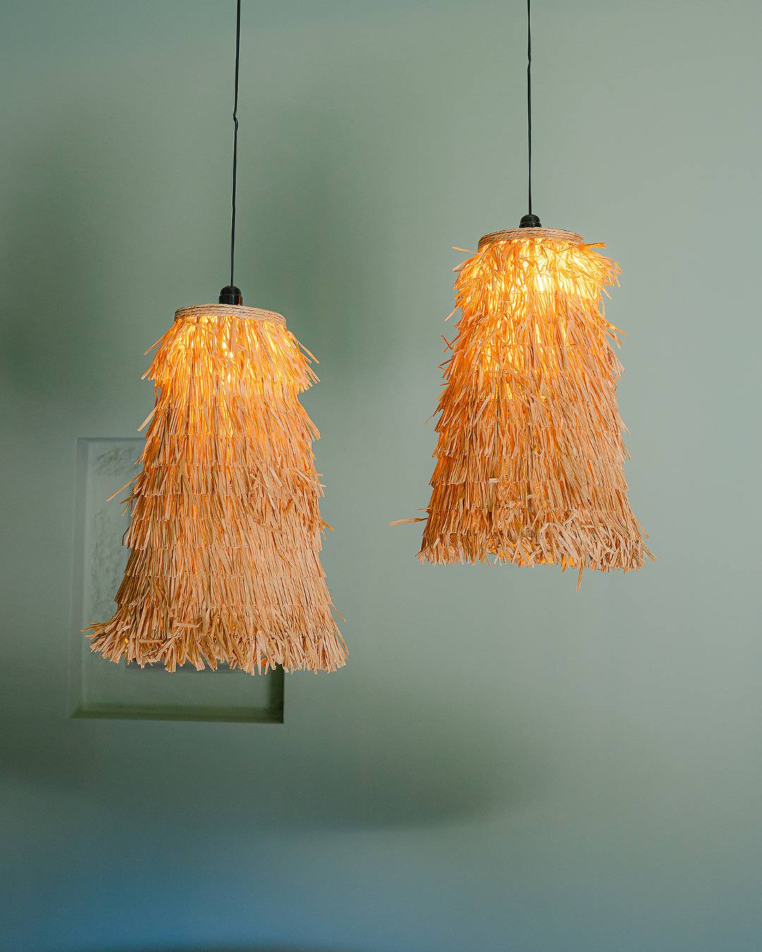 Natural-Fibre Pendant Light, 35 x 35 x 50 cm