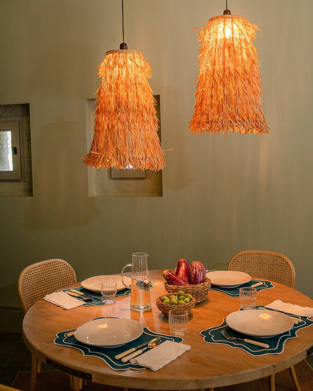 Natural-Fibre Pendant Light, 35 x 35 x 50 cm
