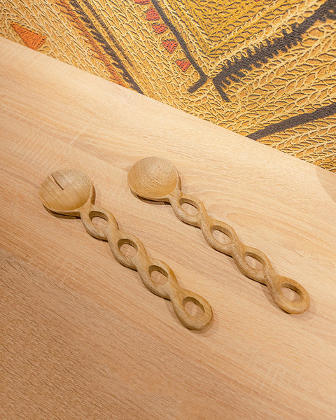 Conjunto de Talheres para Salada em Madeira Clara