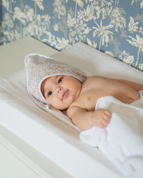 Floral Baby Bath Towel, White