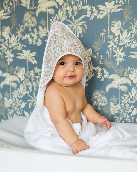Floral Baby Bath Towel, White