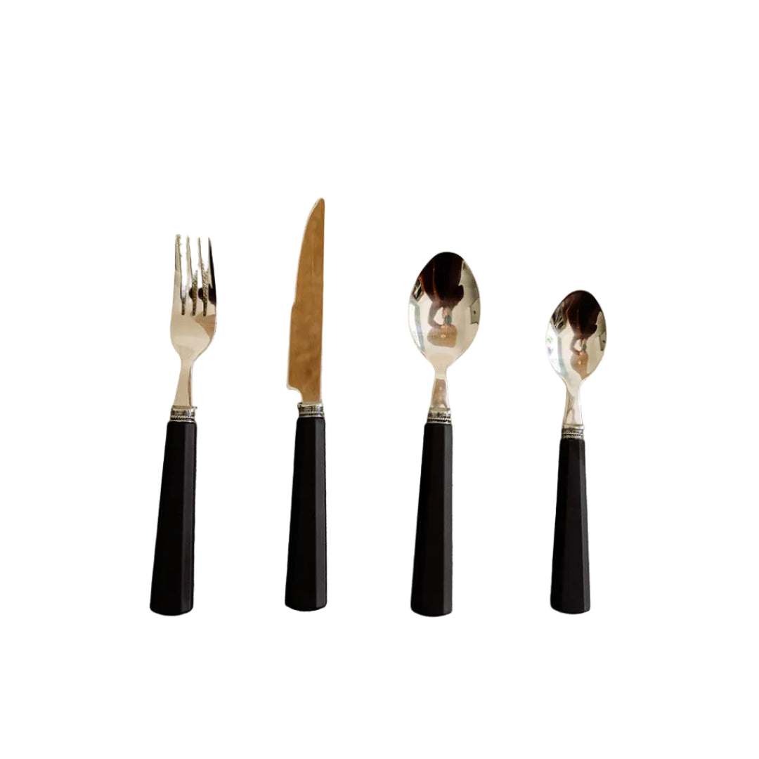 Conjunto de Talheres Cabo Octagonal Preto (24 Peças)