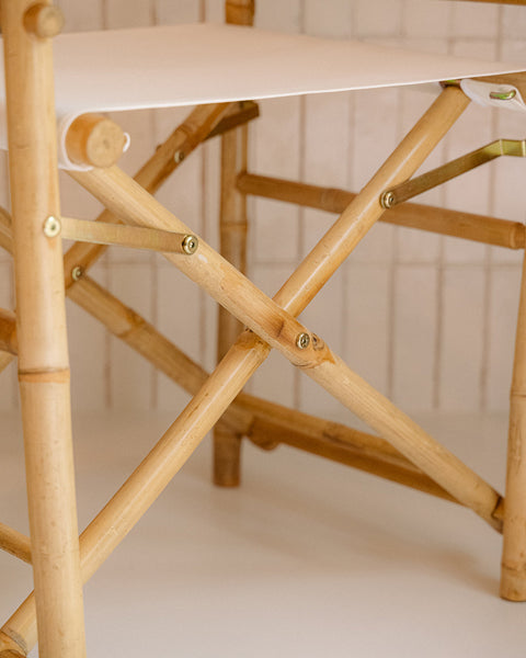 Douro White Fabric Director’s Folding Chair with Bamboo Arms