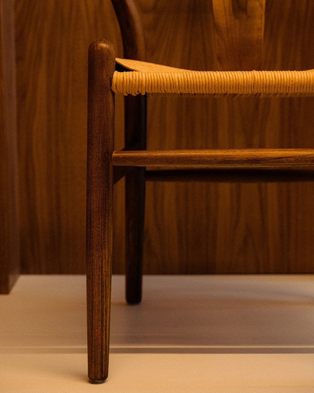 Oslo Chair with Dark-Brown-Finish Elmwood Arms and Rope Seat