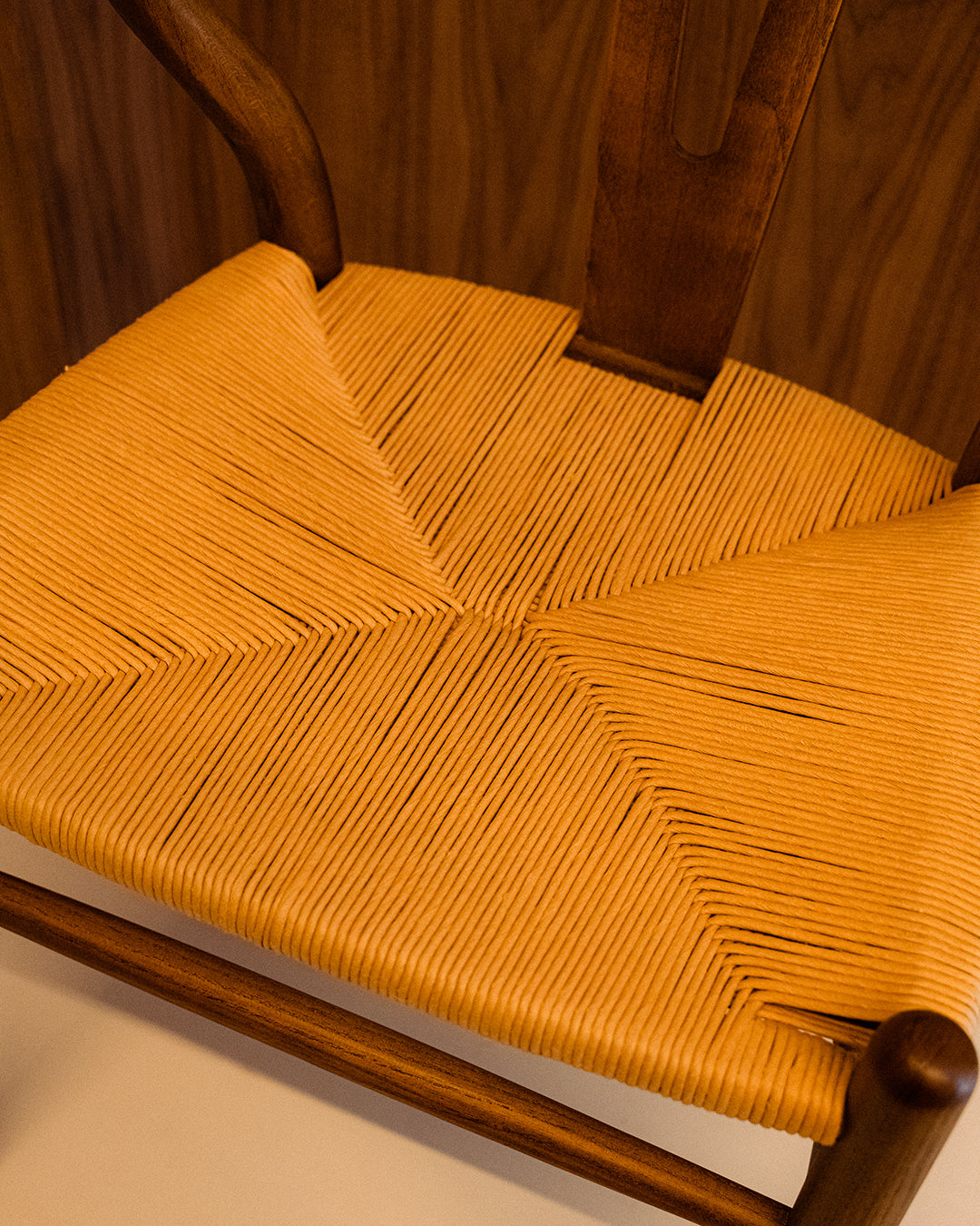 Oslo Chair with Dark-Brown-Finish Elmwood Arms and Rope Seat