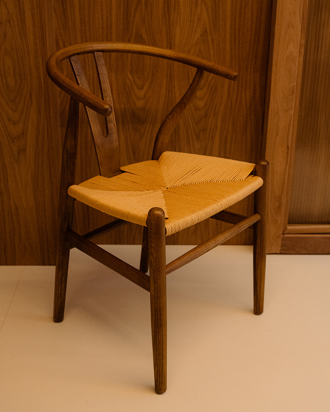 Oslo Chair with Dark-Brown-Finish Elmwood Arms and Rope Seat