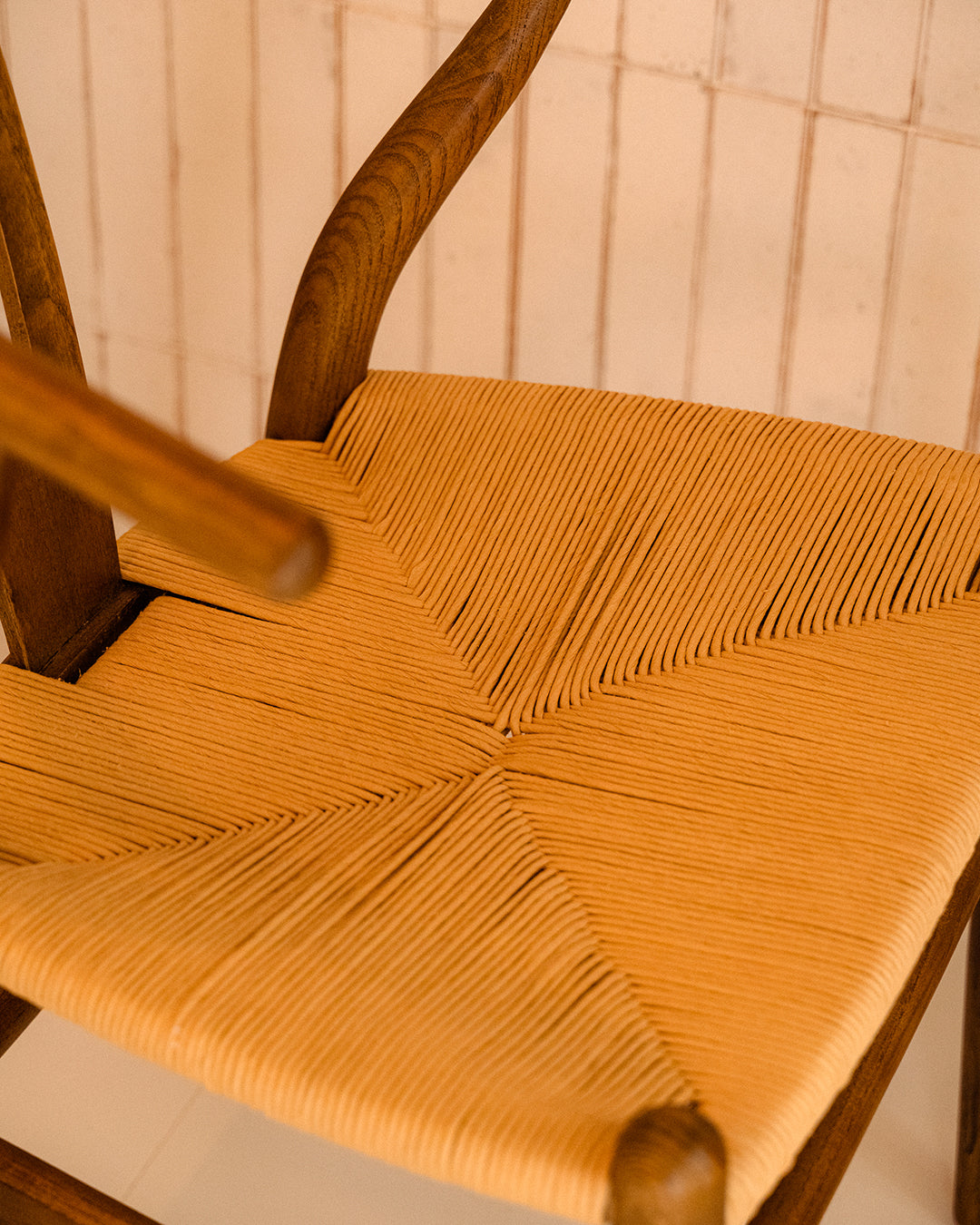 Oslo Chair with Dark-Brown-Finish Elmwood Arms and Rope Seat