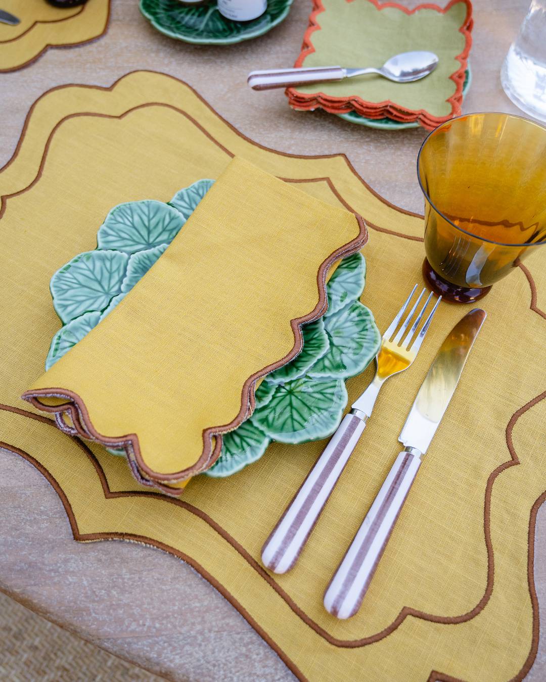 Scalloped Napkin, Mustard and Brown