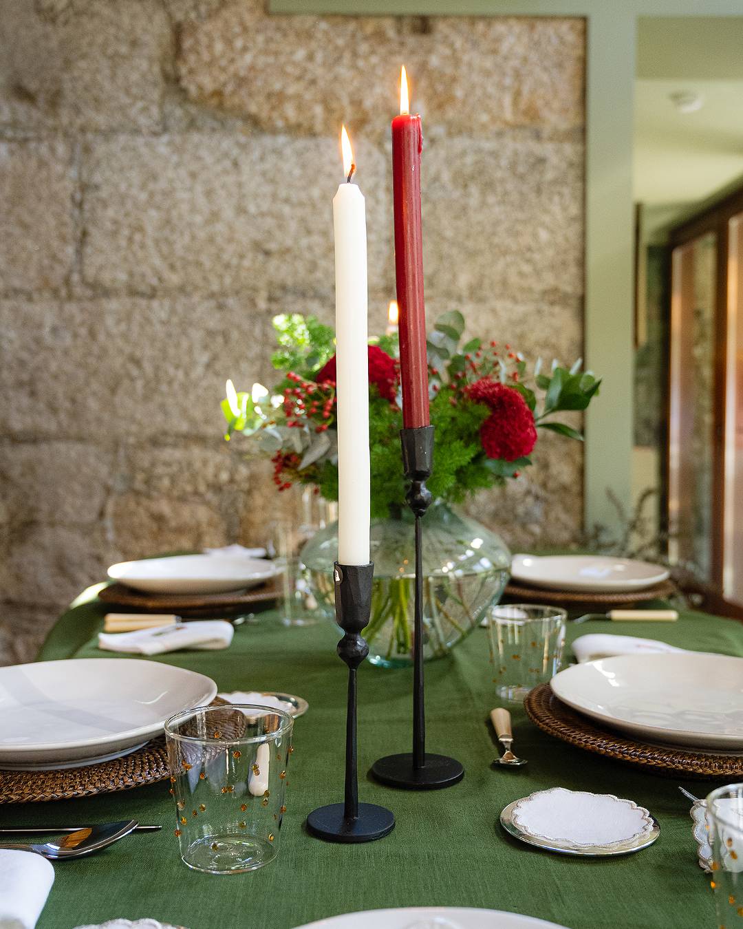 Black Roros Iron Candlestick, 29 cm