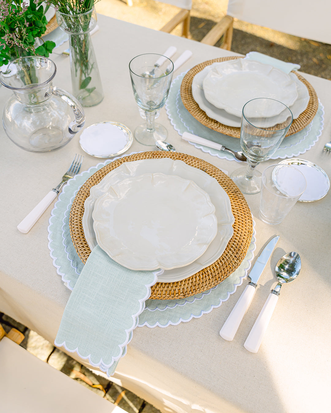 Filipa Napkin, Aqua Green and White