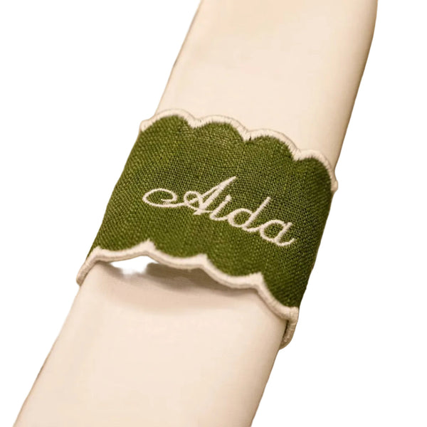 Personalized Green and White Linen Napkin Ring