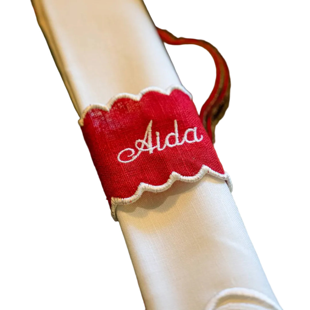 Argola de Guardanapo Vermelha em Linho Personalizada