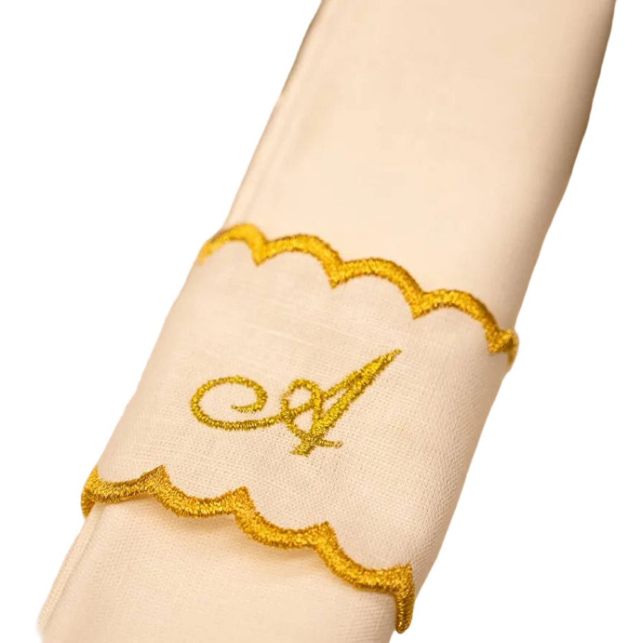 Argola de Guardanapo Branca com Dourado em Linho Personalizada