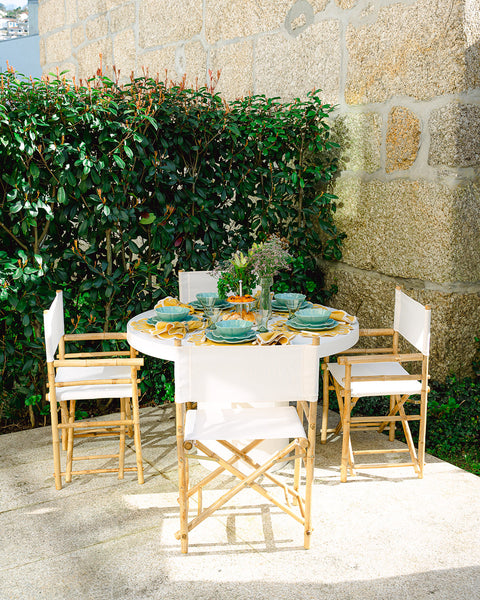 Douro White Fabric Director’s Folding Chair with Bamboo Arms