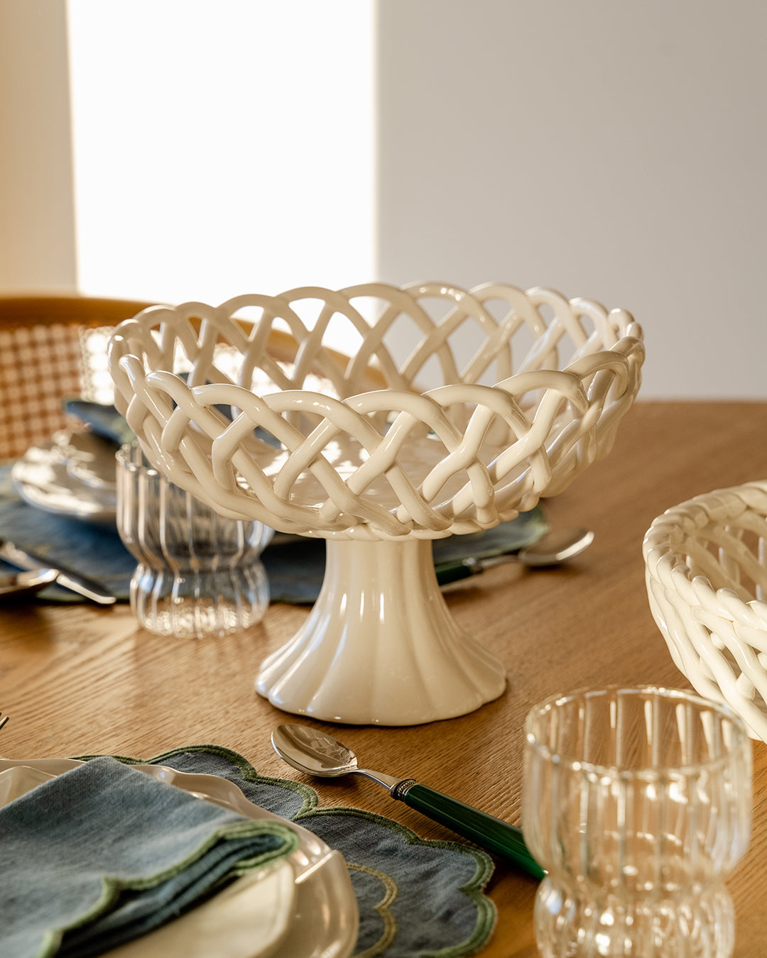 Imperial White Porcelain Pedestal Basket, Ø 25.5 cm, H 17 cm