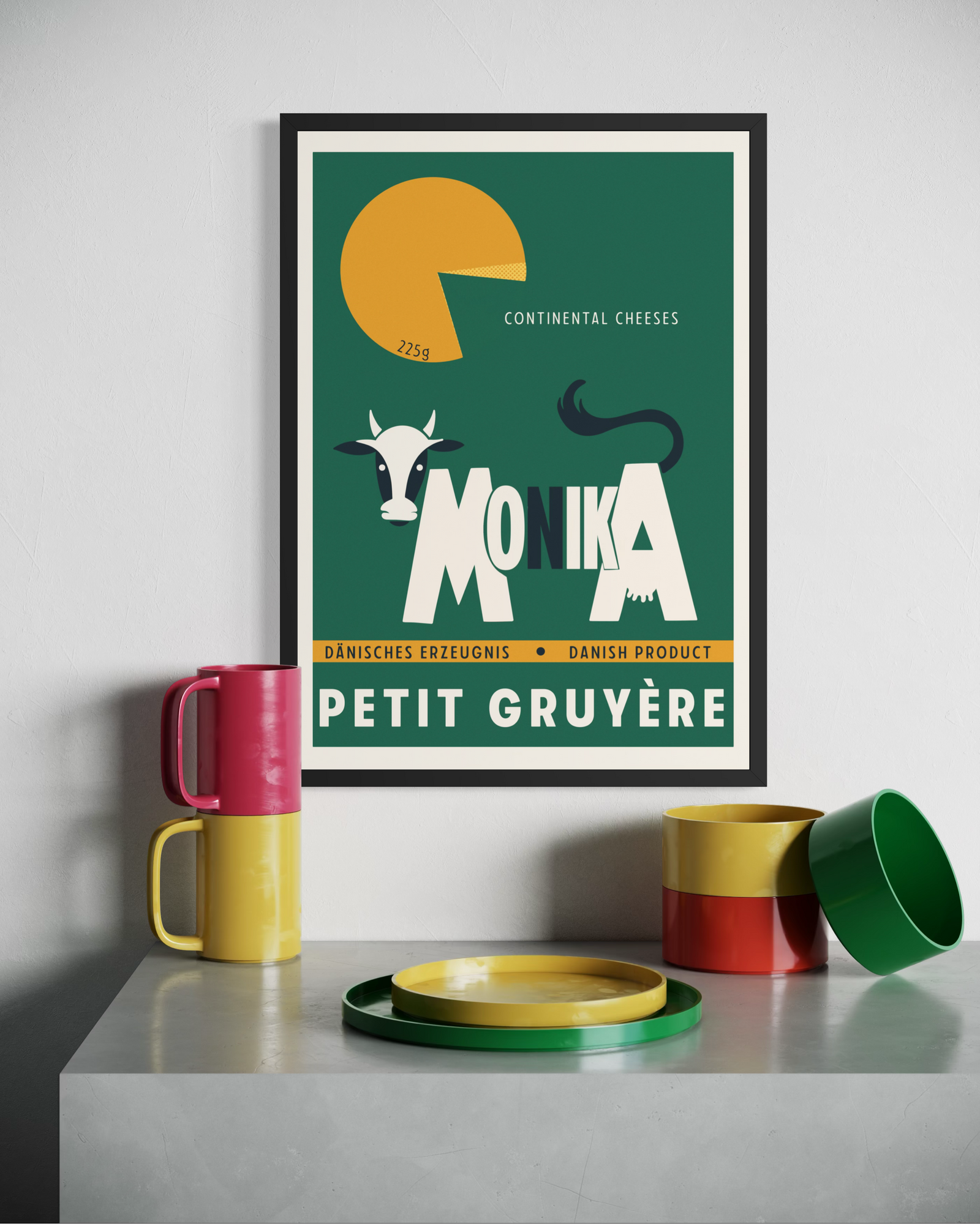 Prints for the kitchen. Retro european food print. Cheese advertisement. 