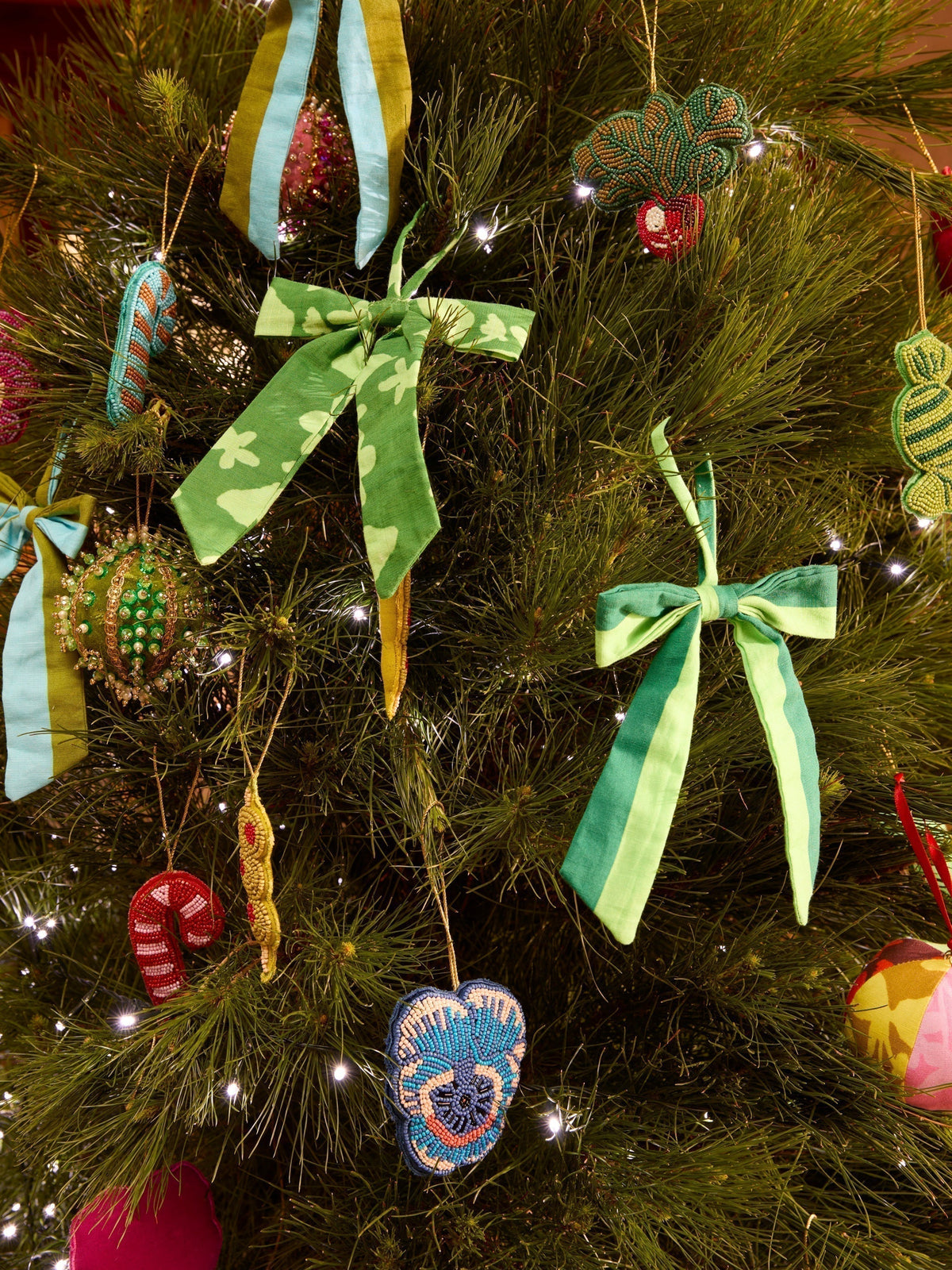 Mixed Green Bow Christmas Decoration Set