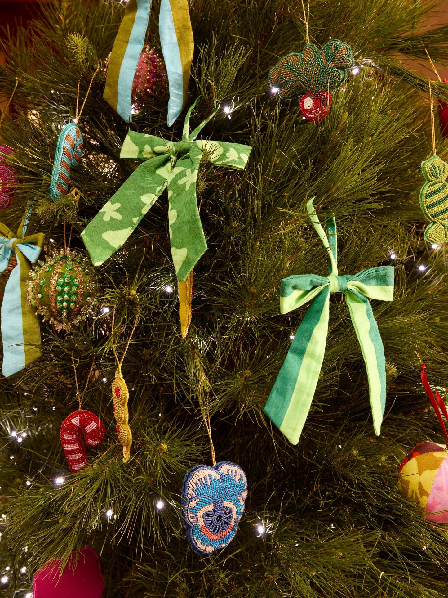 Stripe Green Bow Christmas Decoration Set
