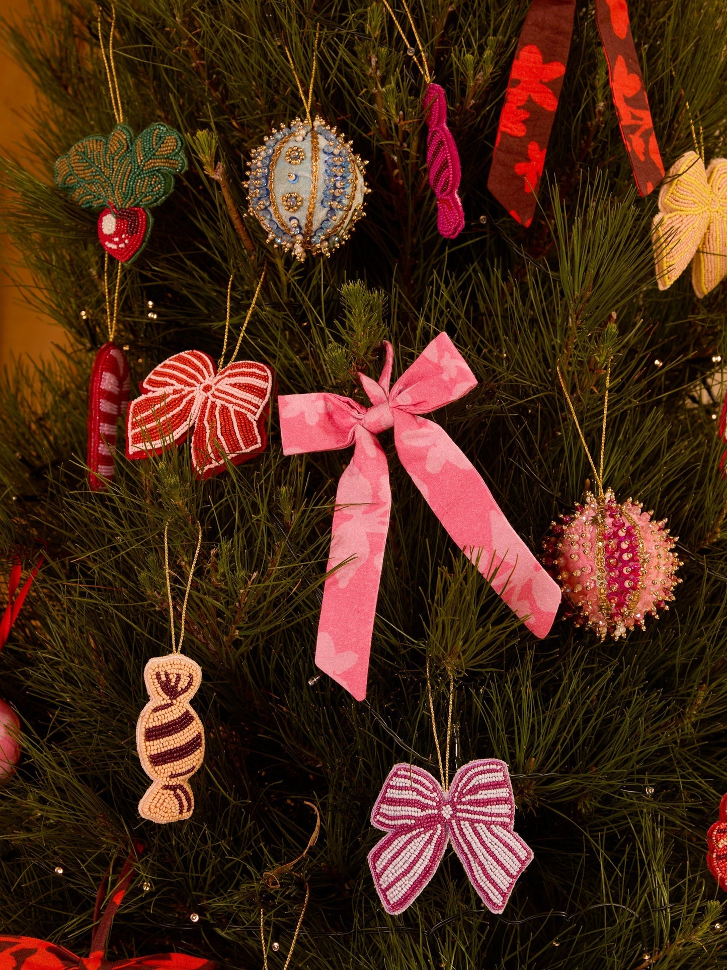 Floral Pink Bow Christmas Decoration Set