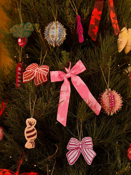 Bow Lilac Beaded Christmas Decoration