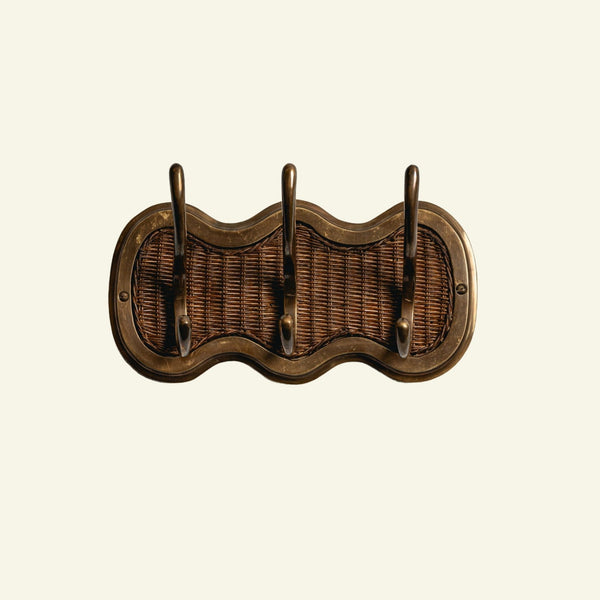 Delilah Rattan 3-Hook Rail, Aged Brass