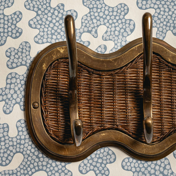 Delilah Rattan 3-Hook Rail, Aged Brass closeup