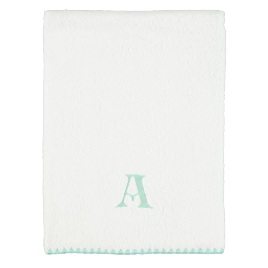 White and Mint Green Shell-Stitch Cotton Bath Towel