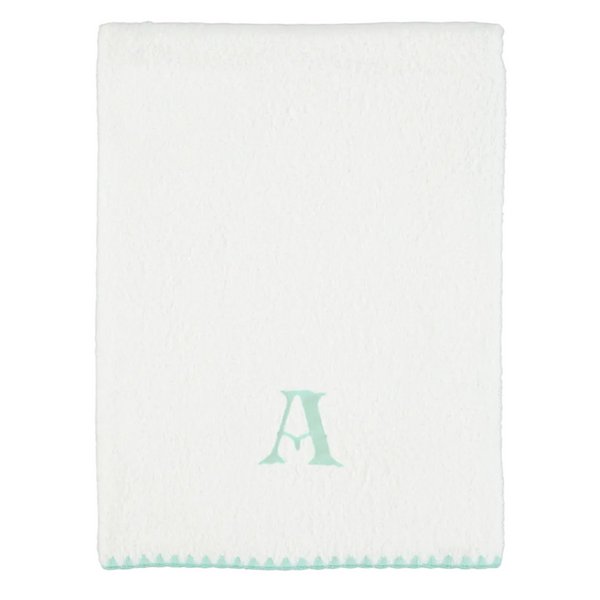 White and Mint Green Shell-Stitch Cotton Bath Towel